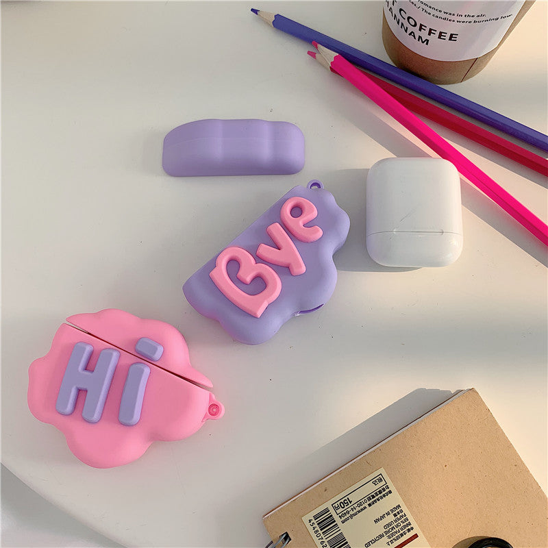 Cartoon Soft Silicone Wireless AirPod 2 Case 3D HI BYE Cloud Letter Earphone Case