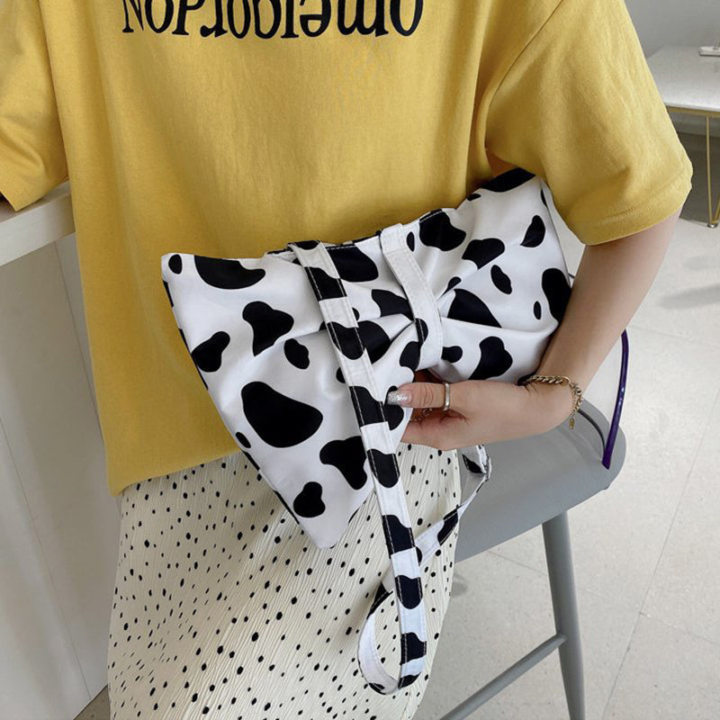 Large Bow Shoulder Bag For Girls Cute Cow Print Crossbody Bags Women Lovely Shopping Bags