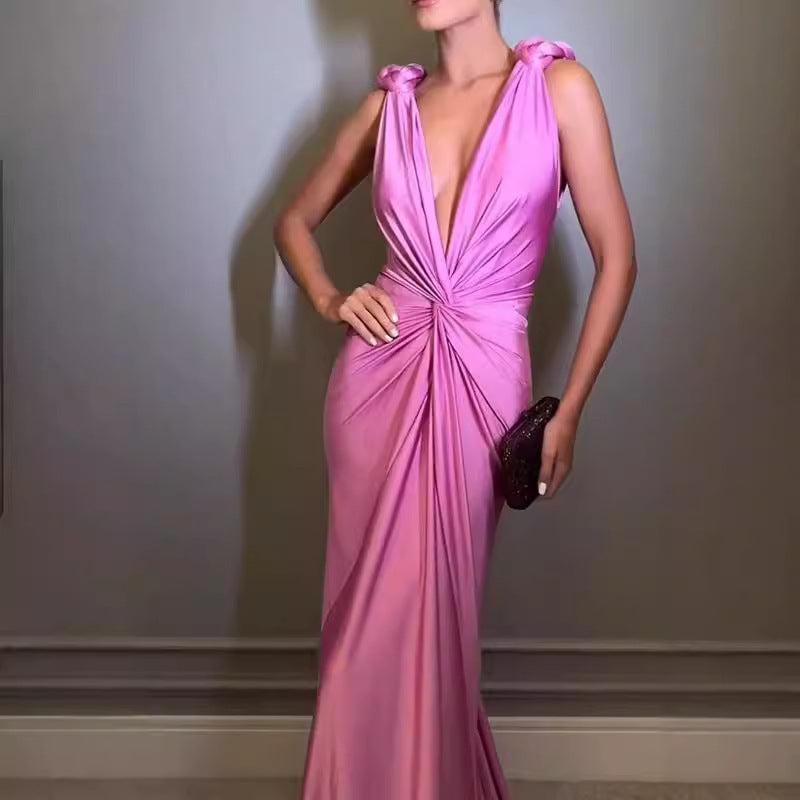 Sexy Deep V Sleeveless Backless Evening Dress