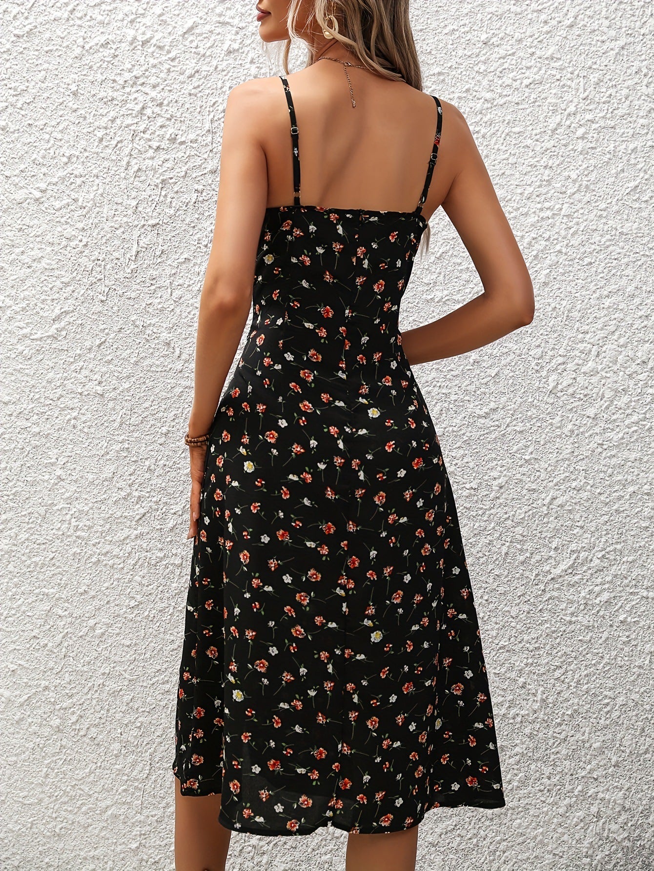 New Polka Dot Print Suspender Summer Sexy Slit Long Dress