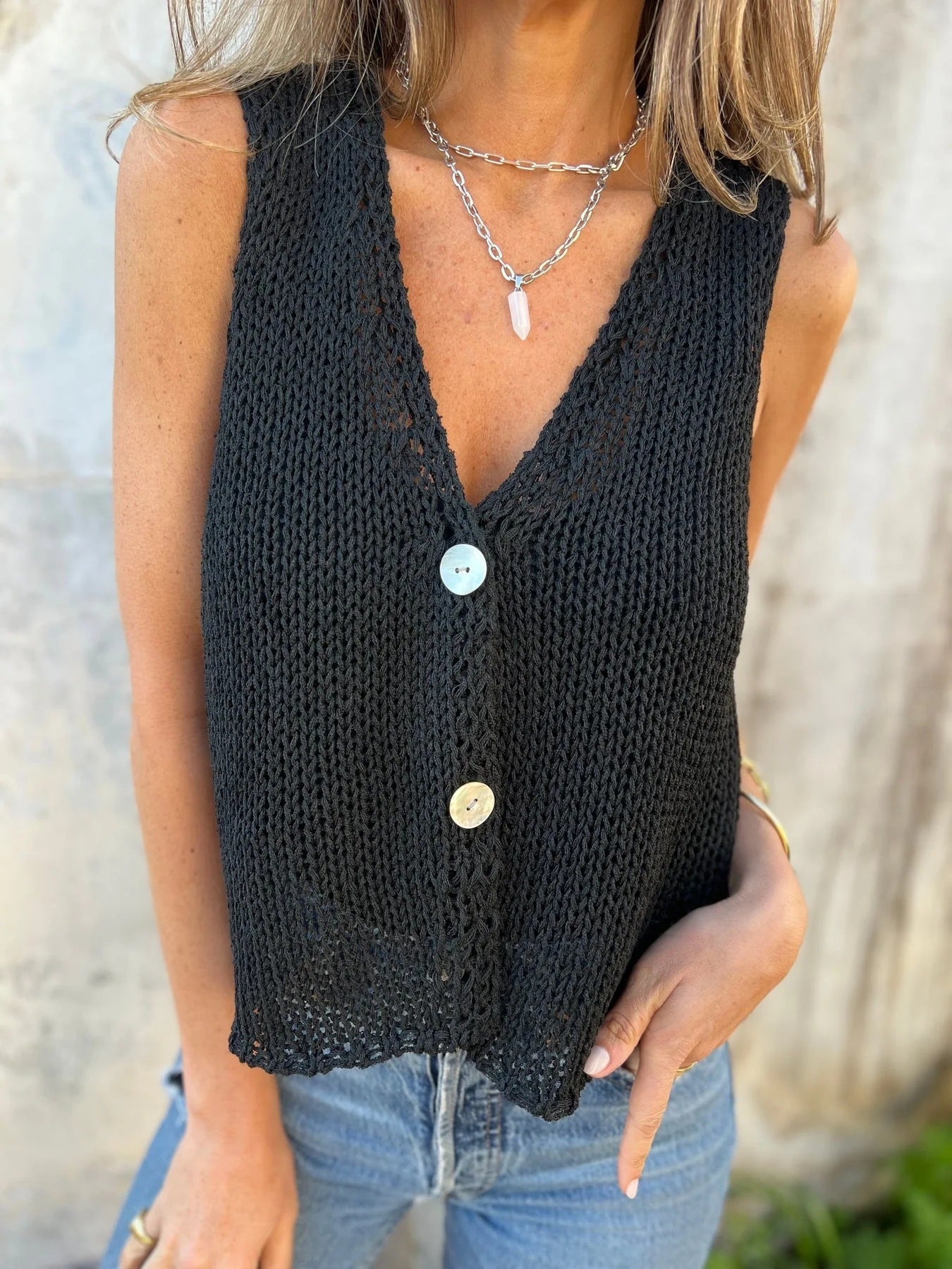 Single-breasted Knitted Cardigan Vest Top