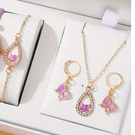 Set Luxury Women Butterfly Necklace Bracelet Earrings Drop Oil Diamond Jewelry For Girl Gift Jewelry Fashion Jewelry Set 4PCS