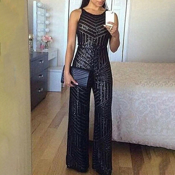 Noble Sequin Sleeveless Wide Leg Pants