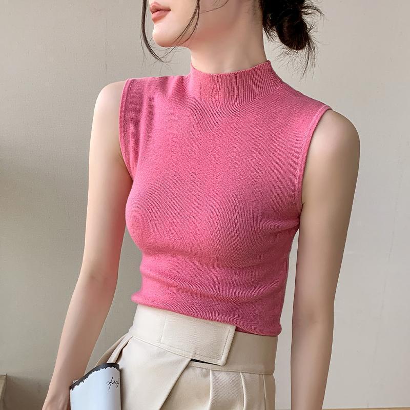 Turtleneck Knitting Vest Women's Sleeveless Bottoming Shirt