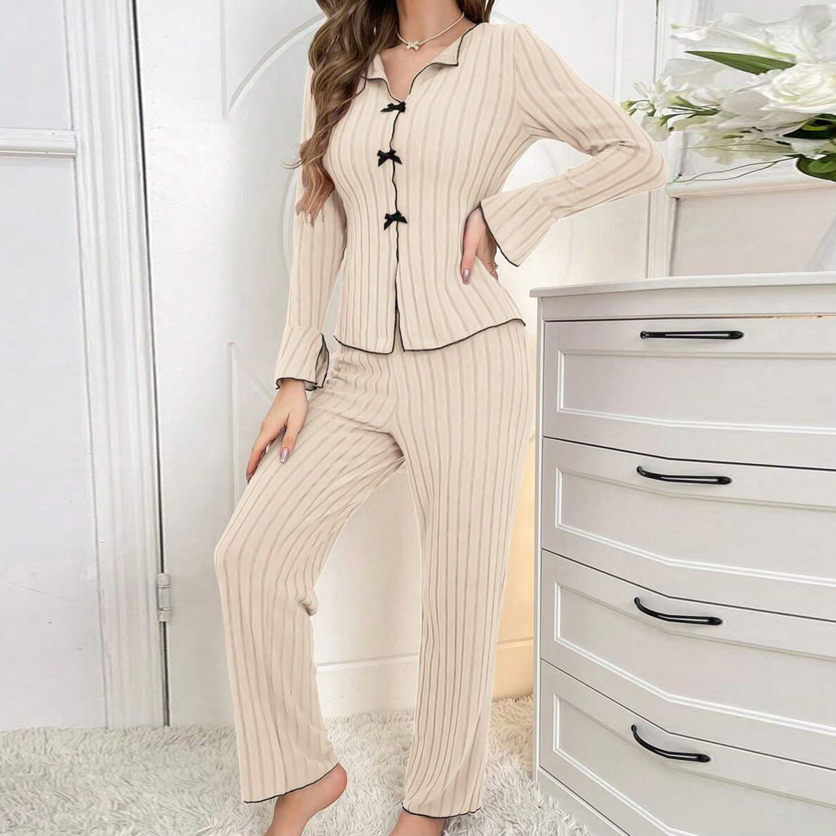 Women Bow Fashion Long Sleeve Trousers