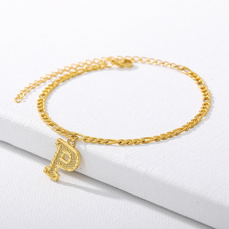 Initial Gold Letter Anklet Alphabet Pendants