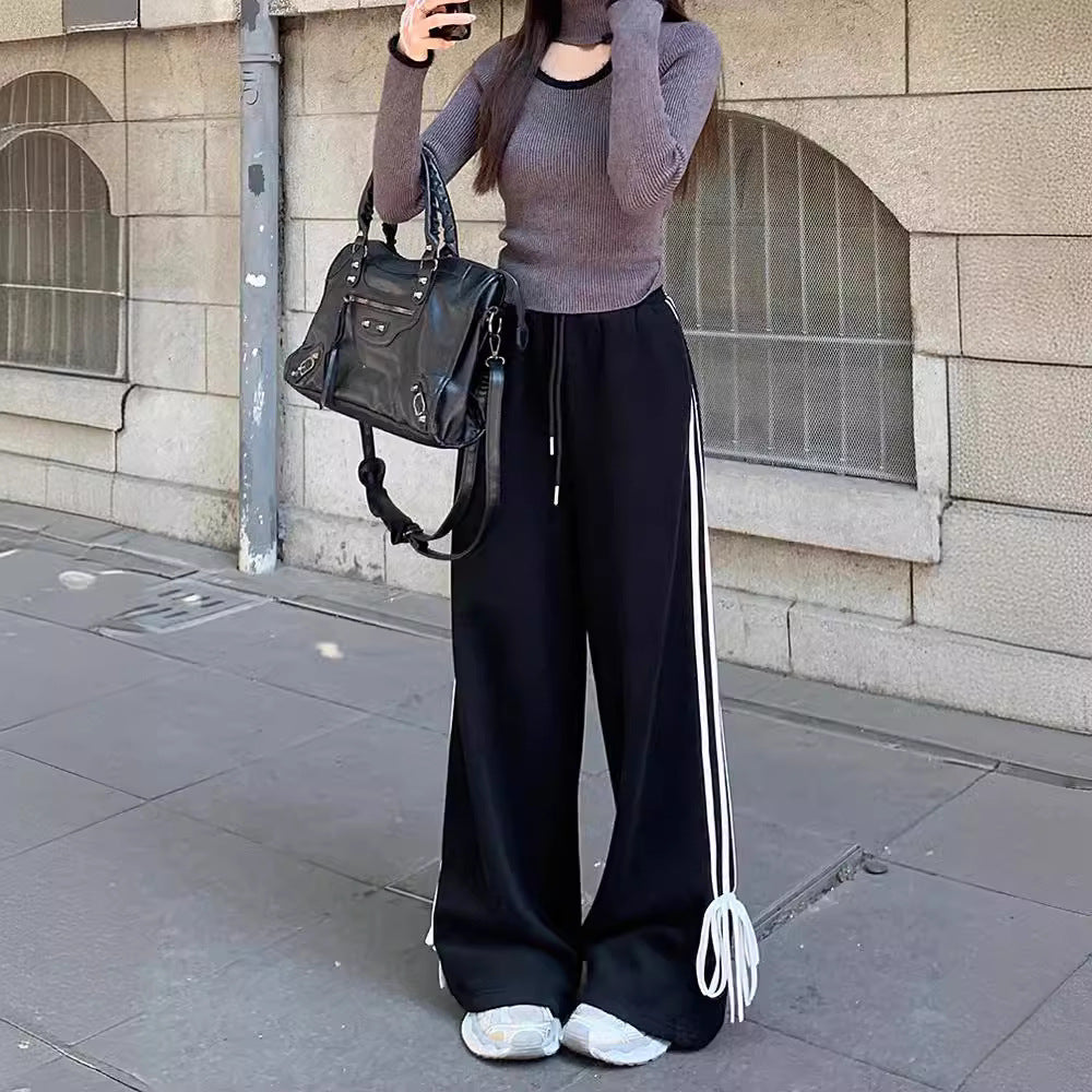 High Waist Bow Straight Wide-leg Pants