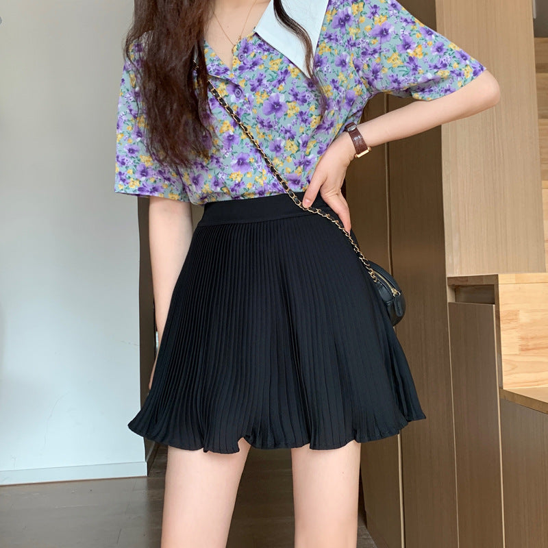 Half-length Women's Pleated Skirt High-Waisted A-Line Skirt