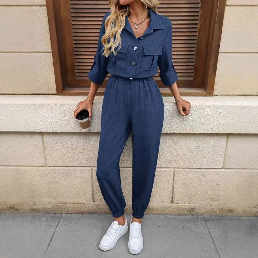 Women's Long-sleeved Shirt Jumpsuit