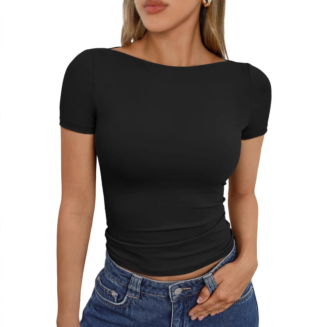 Round Neck Short Sleeve Slim Fit Hot Girl Tops