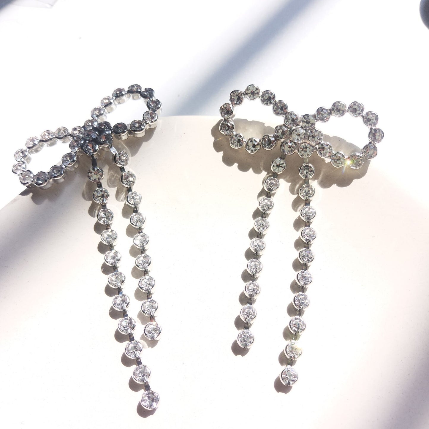 Flash Diamond Zircon Bow Long Tassel Earrings Women