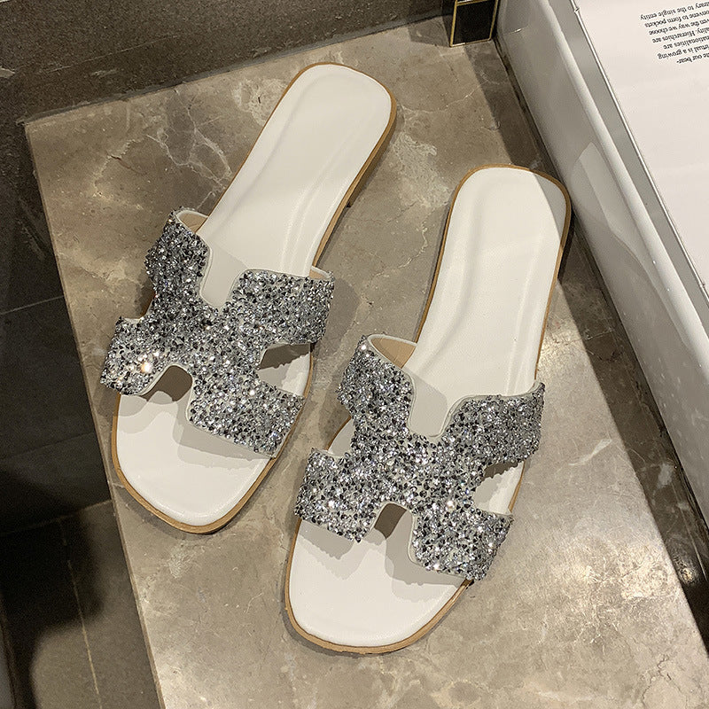 Non-slip sequin slippers