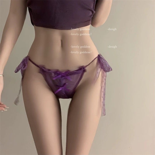 Sexy Lacing Lace Low Waist Bow Open Crotch Underwear