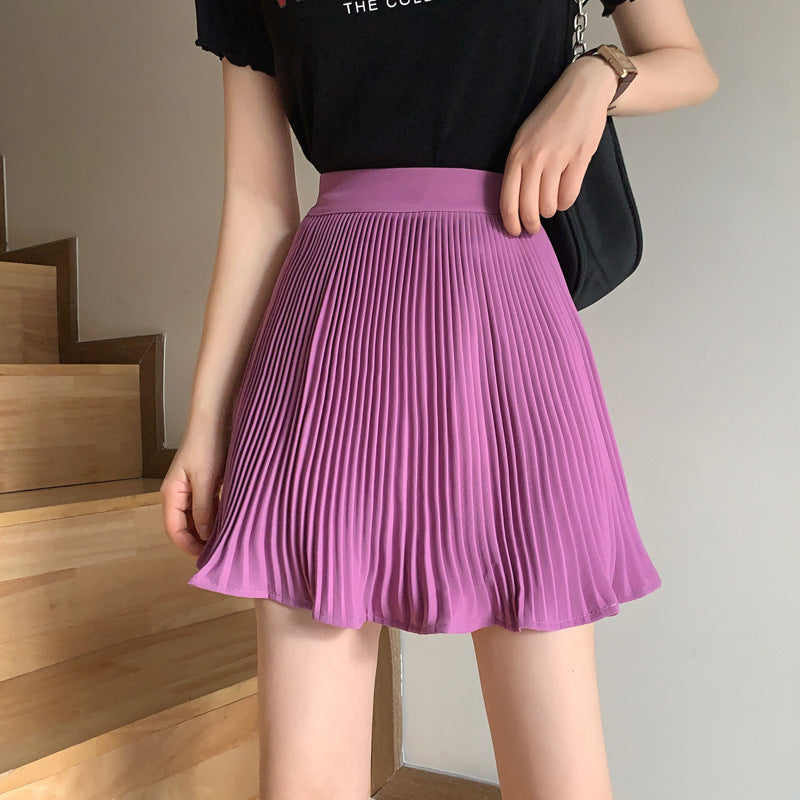 Half-length Women's Pleated Skirt High-Waisted A-Line Skirt