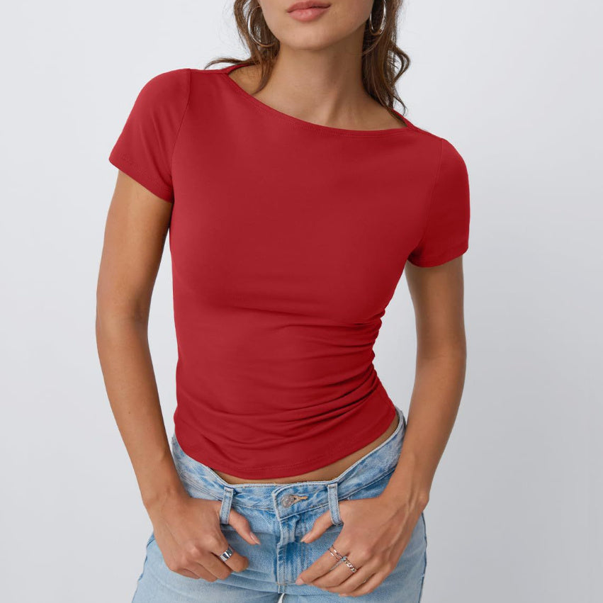 Round Neck Short Sleeve Slim Fit Hot Girl Tops