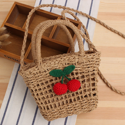 Cherry Paper Rope Woven Cute Vacation Beach Bag