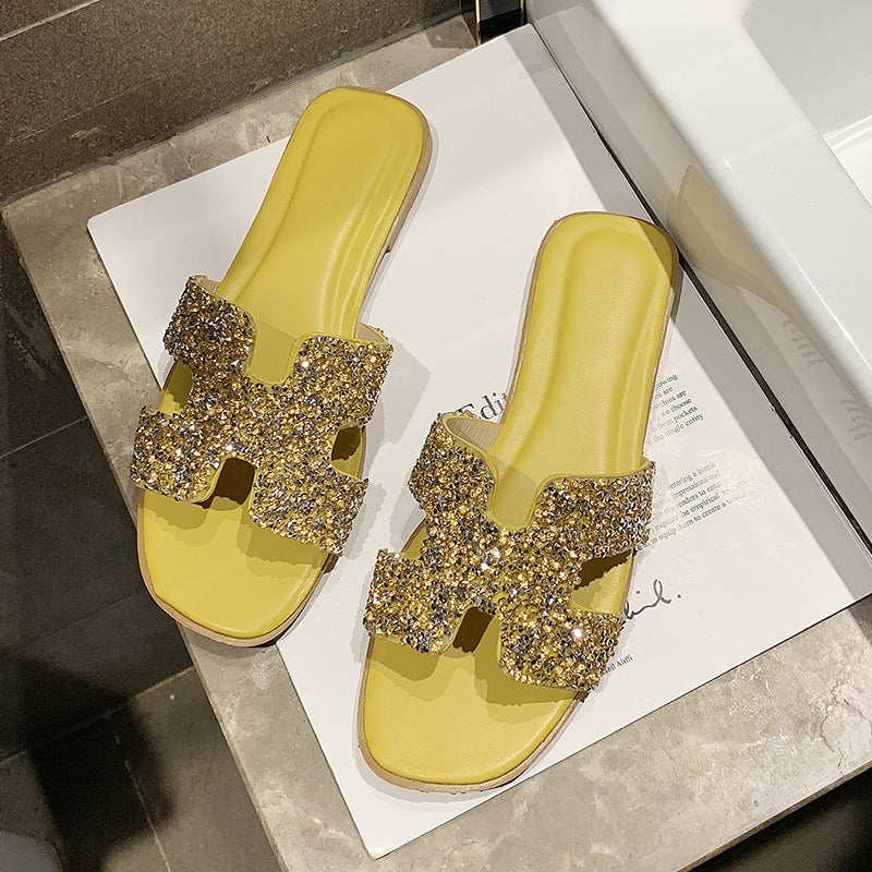 Non-slip sequin slippers