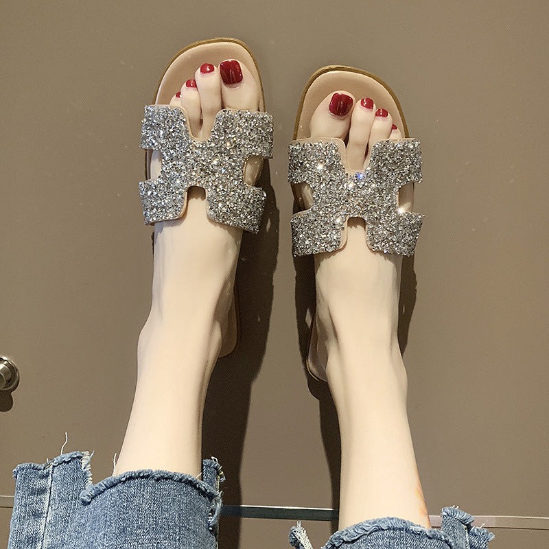 Non-slip sequin slippers