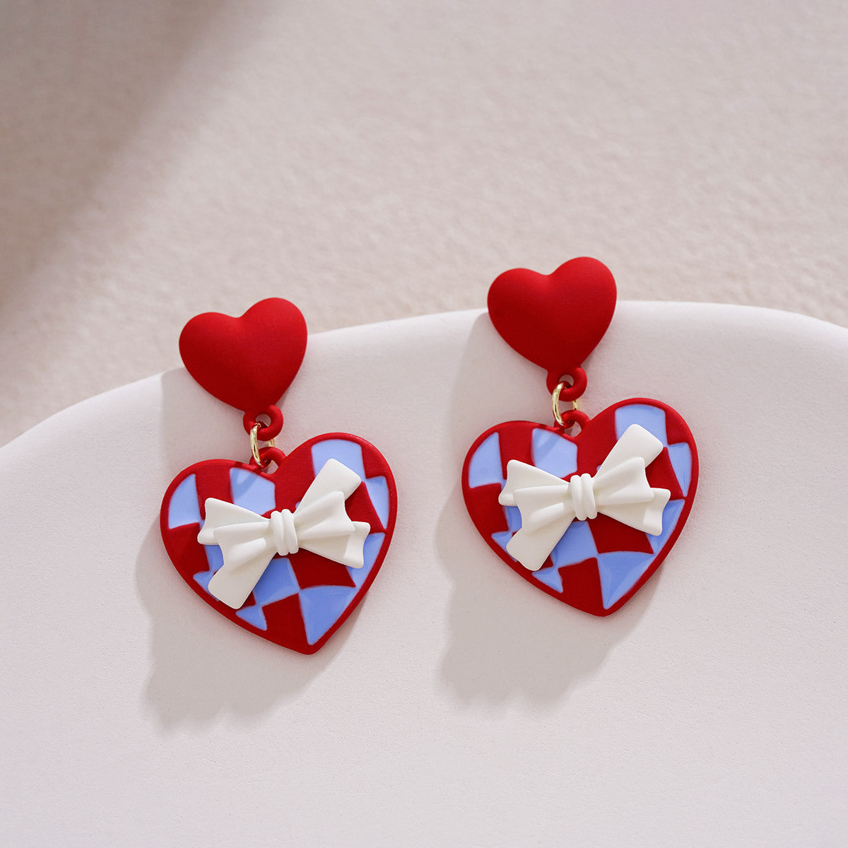 Red Love Bow Earrings Sweet And Gentle Unique Design