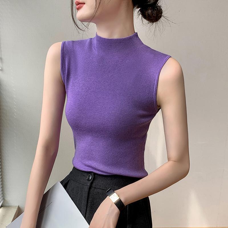 Turtleneck Knitting Vest Women's Sleeveless Bottoming Shirt