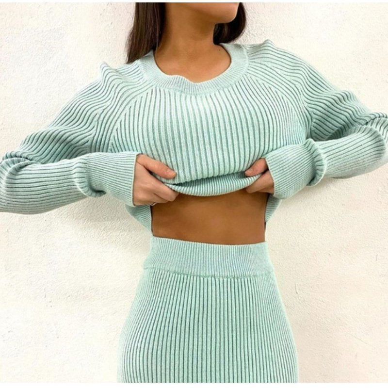 Jacket Skirt Two-Piece Sweater Suit Women Clothes