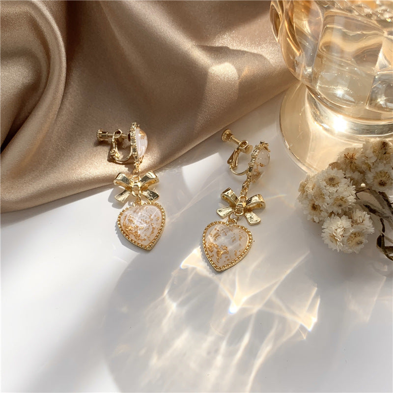 Dream Love Heart-Shaped Stud Earrings Bow Earrings Ear Clip Women