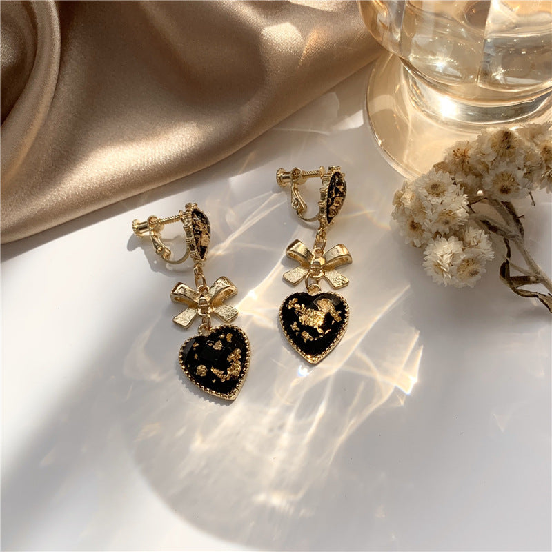 Dream Love Heart-Shaped Stud Earrings Bow Earrings Ear Clip Women