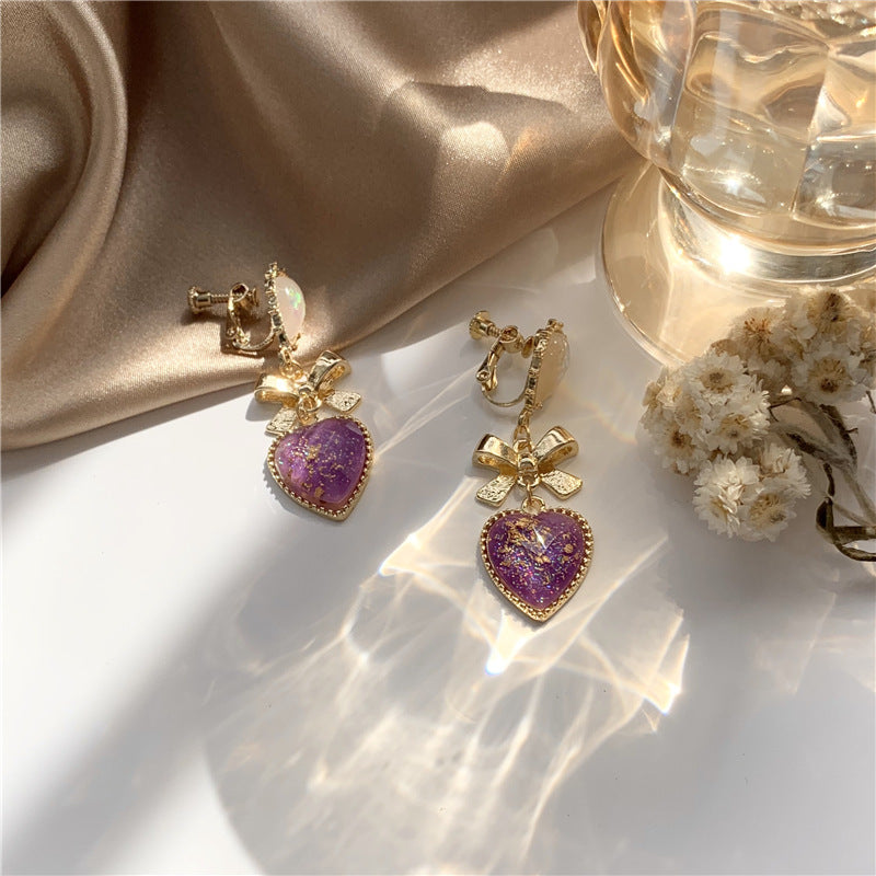 Dream Love Heart-Shaped Stud Earrings Bow Earrings Ear Clip Women