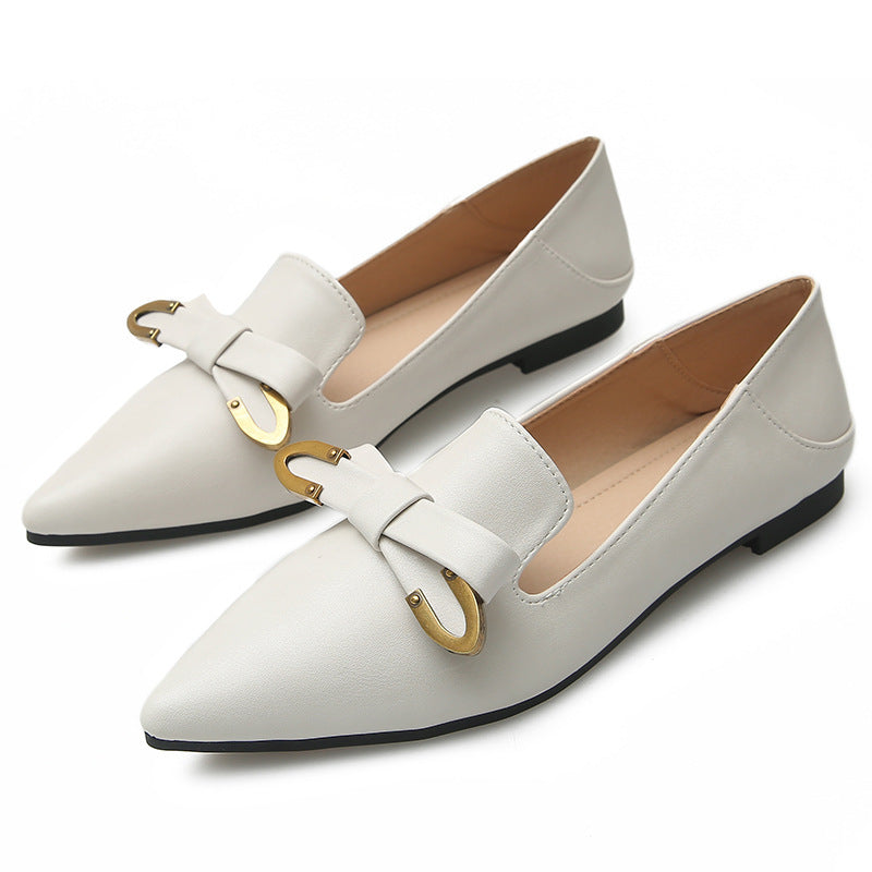 New Style Shoes Pointed Toe Flat Sole Shoes Women Retro Bow One-Legged Small Leather Shoes