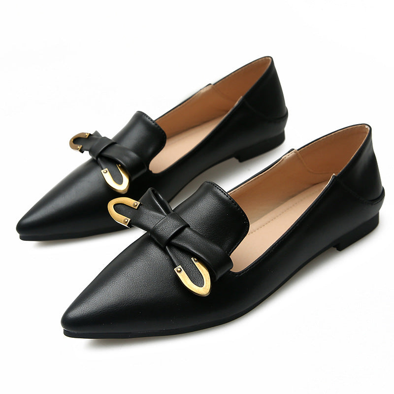 New Style Shoes Pointed Toe Flat Sole Shoes Women Retro Bow One-Legged Small Leather Shoes