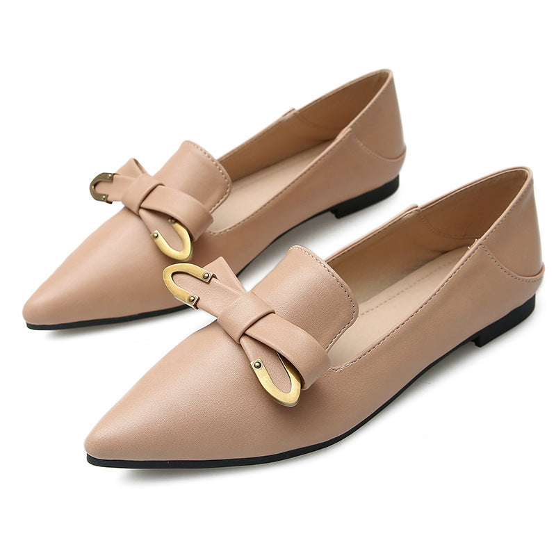 New Style Shoes Pointed Toe Flat Sole Shoes Women Retro Bow One-Legged Small Leather Shoes