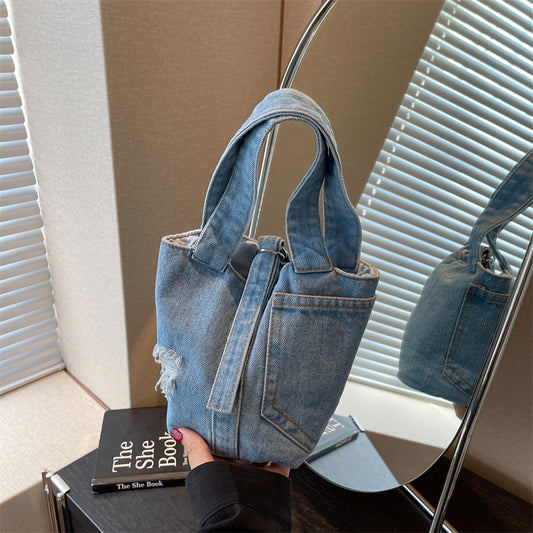 Lady's Fashion Denim Portable Bucket Bag