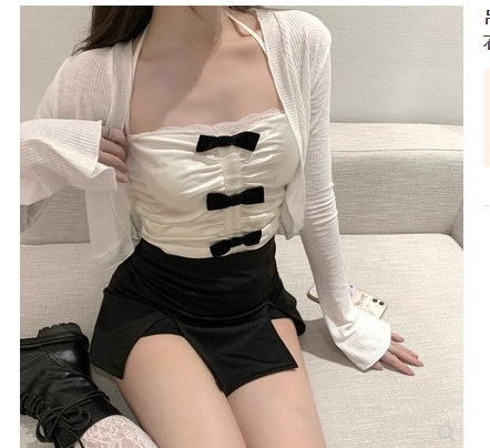 Women’s Summer Design Short French Sexy Hot Girl Bow Lace Top