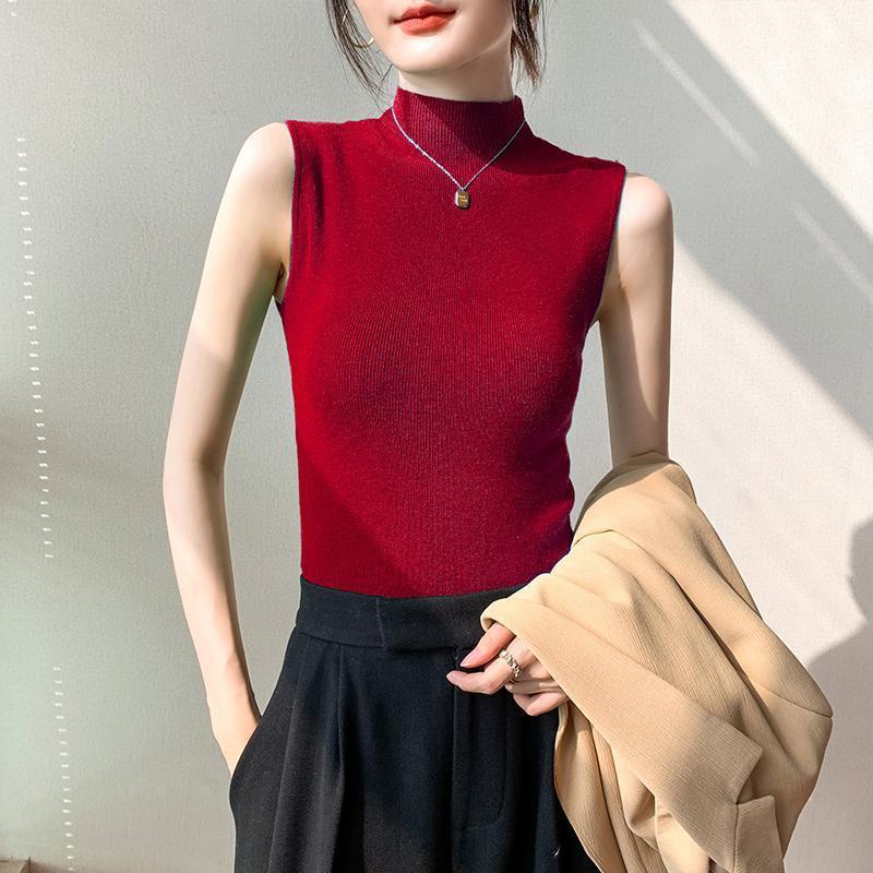 Turtleneck Knitting Vest Women's Sleeveless Bottoming Shirt