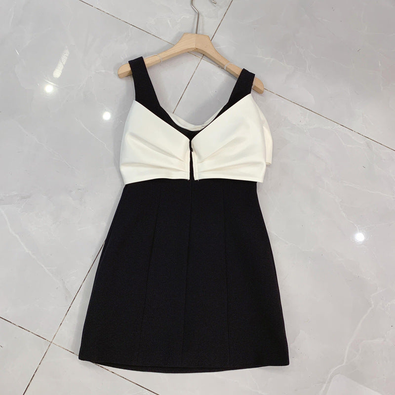 Contrast Color Bow Vest Dress