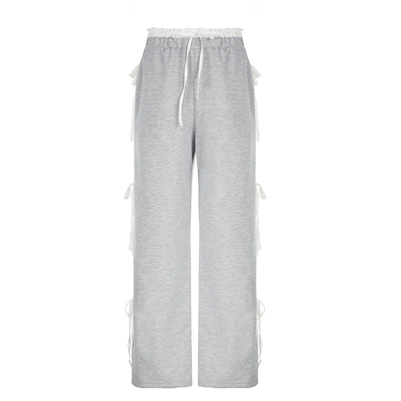 Women's Fashion Stitching Bow Casual Sweatpants