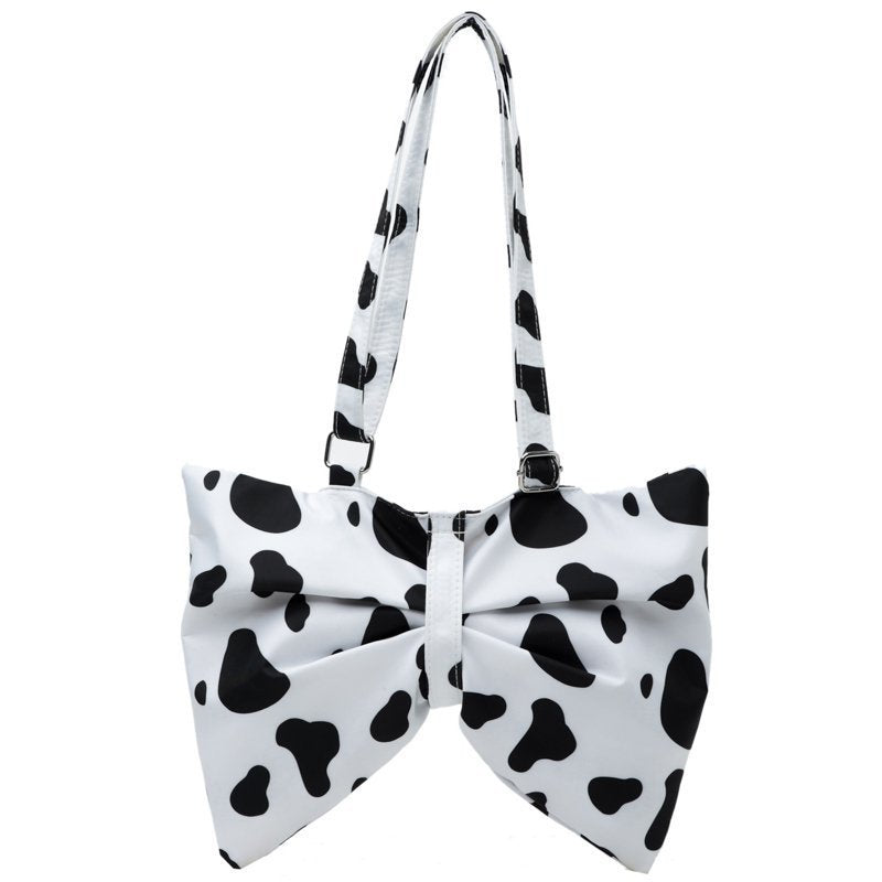 Large Bow Shoulder Bag For Girls Cute Cow Print Crossbody Bags Women Lovely Shopping Bags