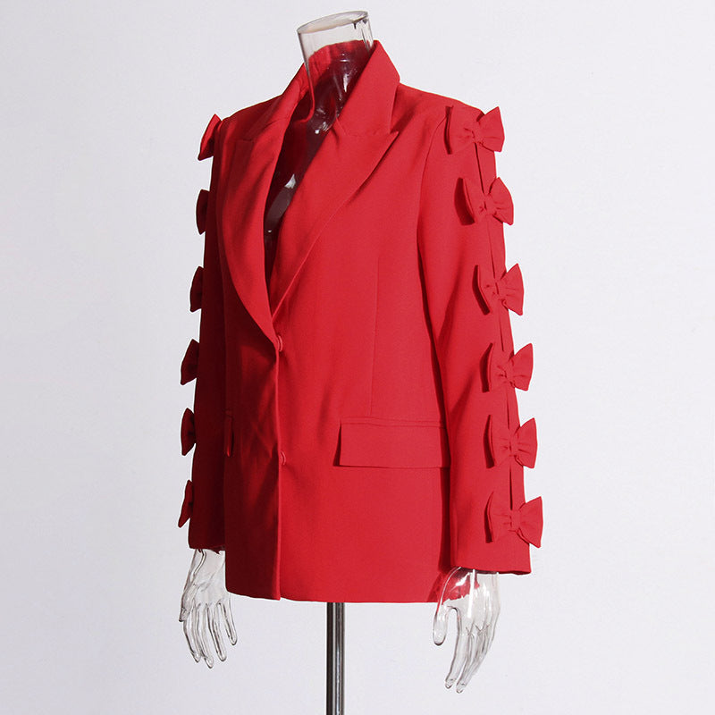 High-grade Stitching Bow Top Loose Straight All-matching Suit Jacket For Women