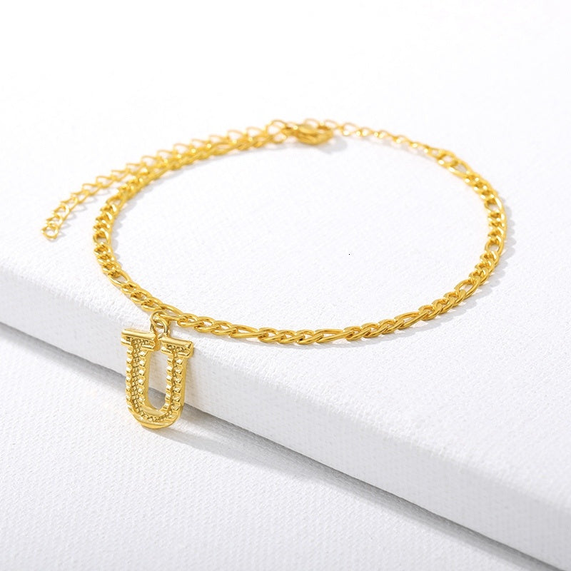 Initial Gold Letter Anklet Alphabet Pendants