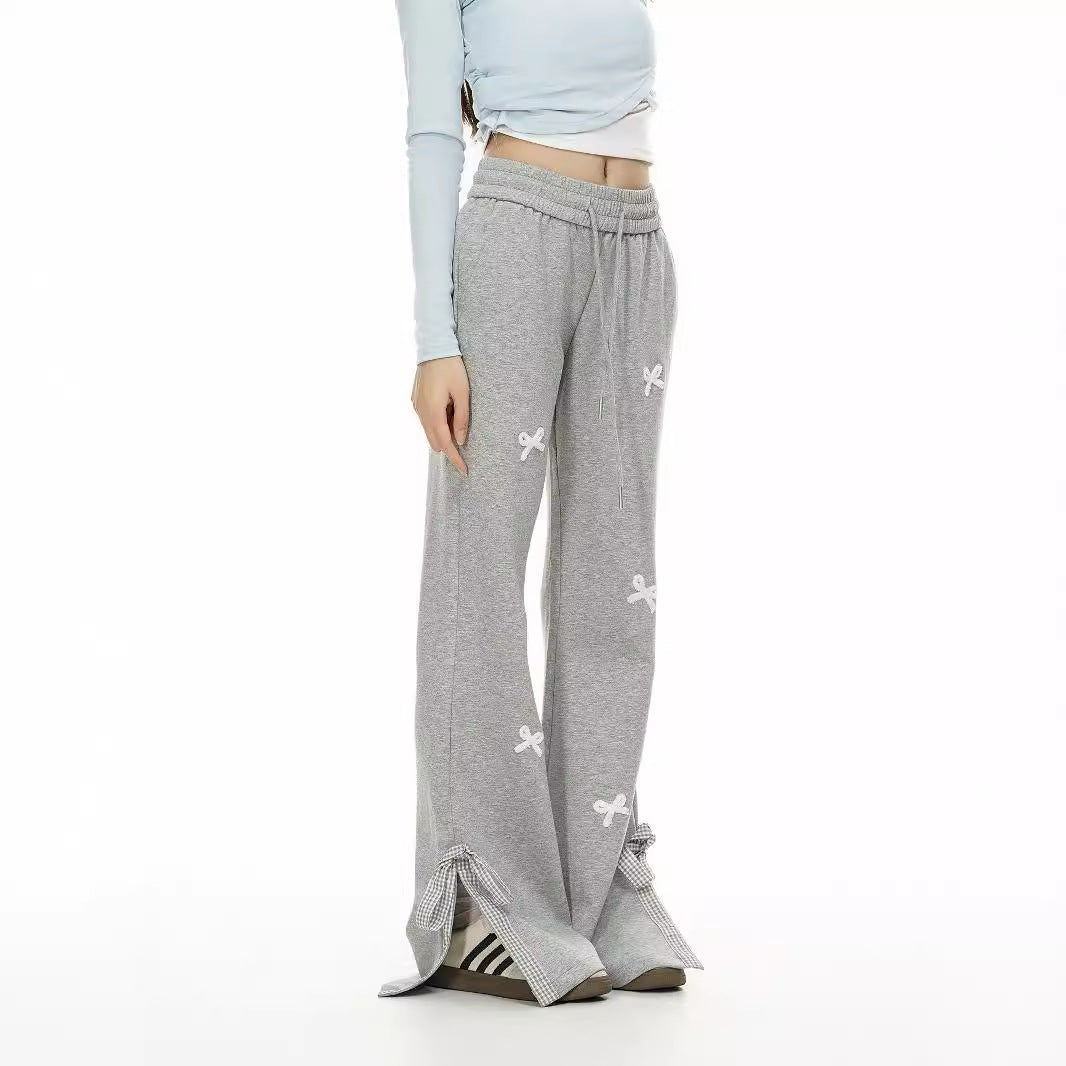 Women's Bow Embroidered Strap Sweatpants