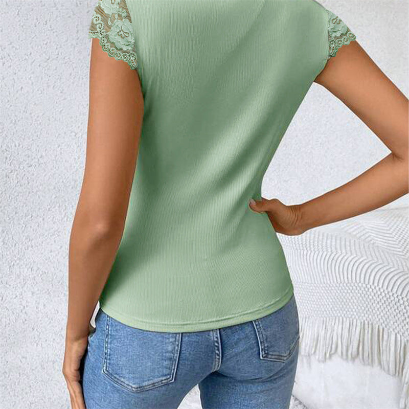 Women Temperament Wild Lace Lace-collared Blouse