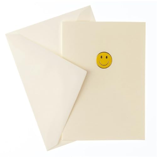 Graphique Smiley Face Notecards – 10 Gold Foil Emoji Cards with Envelopes (3.25" x 4.75")