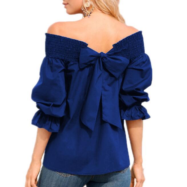 Off Shoulder Strapless Women Blouse - Bowknot Slash Neck