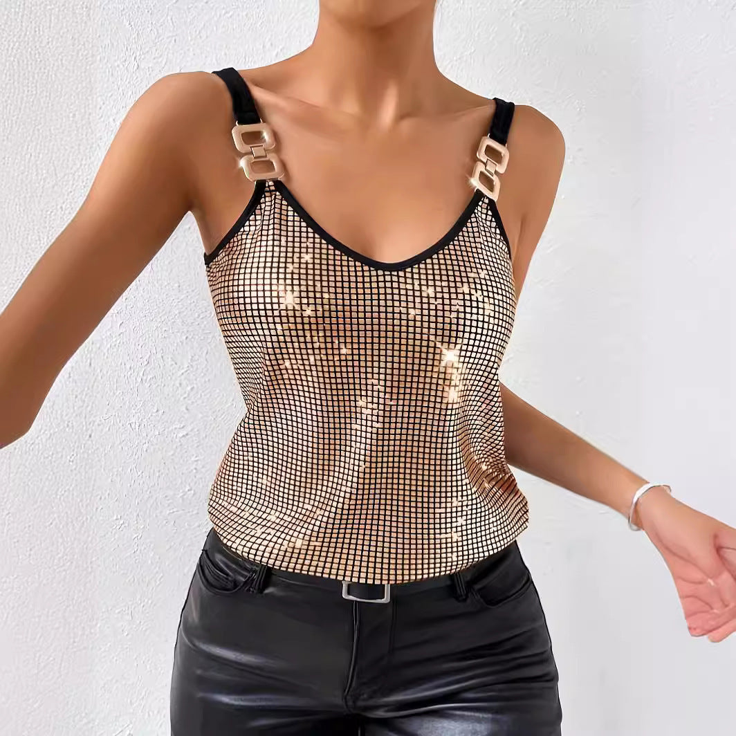 Women's Sequined Suspender Chain Top