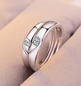 Silver Heart Diamond Engagement and Wedding Rings for Couples