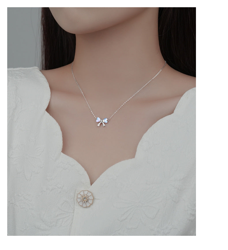 Women S925 Loving Heart In Sterling Silver Bow Necklace