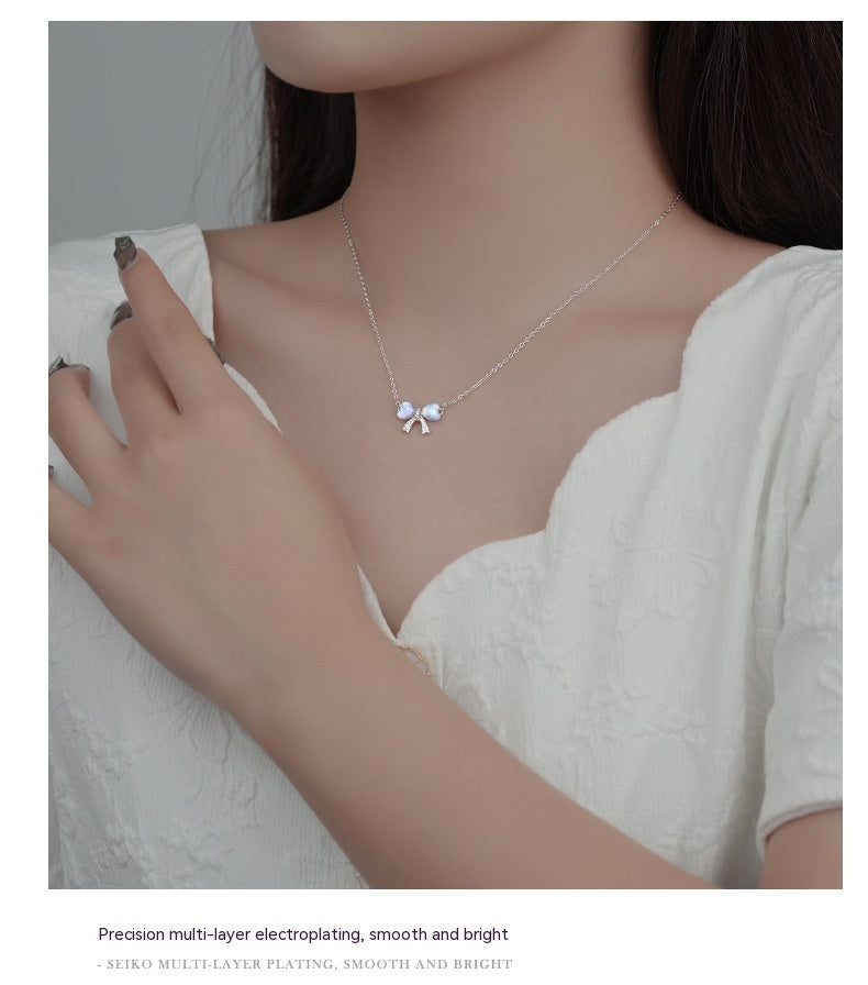 Women S925 Loving Heart In Sterling Silver Bow Necklace