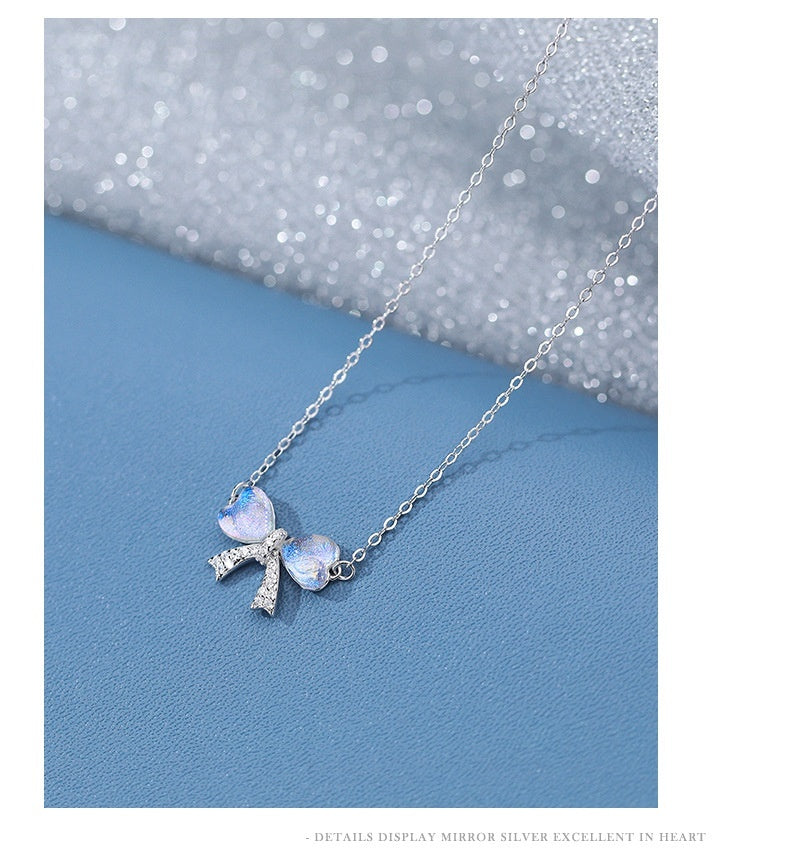 Women S925 Loving Heart In Sterling Silver Bow Necklace