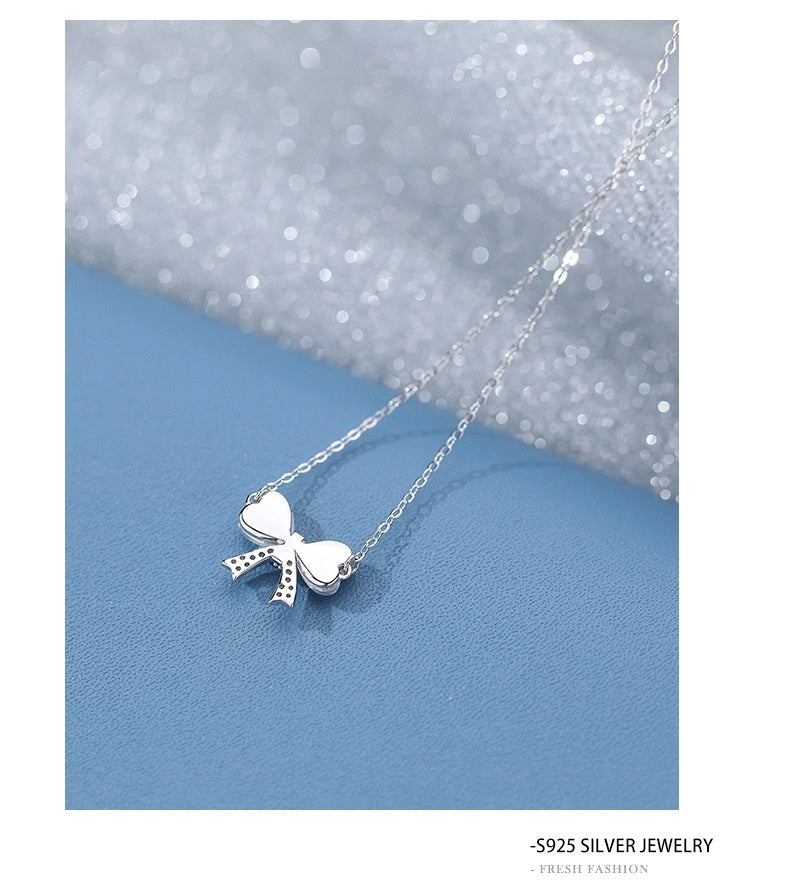 Women S925 Loving Heart In Sterling Silver Bow Necklace