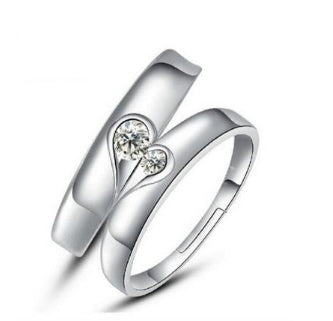 Silver Heart Diamond Engagement and Wedding Rings for Couples